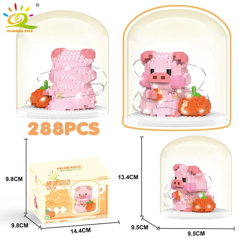 HUIQIBAO Mini Cute Pig Micro Building Blocks