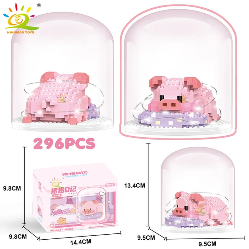 HUIQIBAO Mini Cute Pig Micro Building Blocks