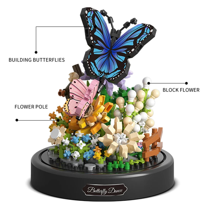 Bee Butterfly Flower Bonsai Building Blocks Insect Plant Potted Model Bricks with Dust Cover Children'S DIY Toy Christmas Gift