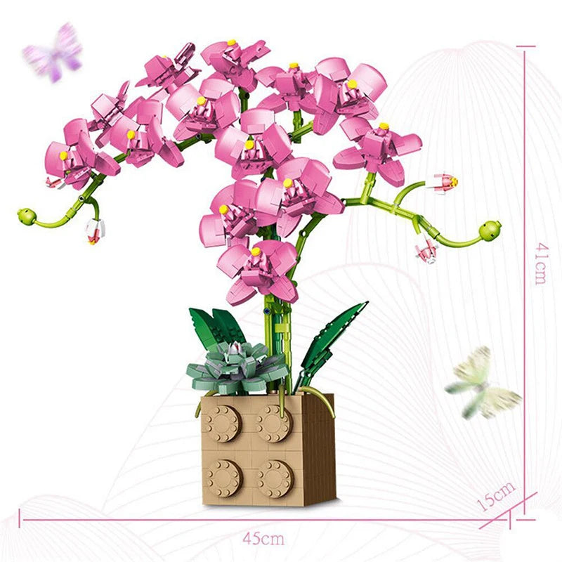 Building Block Flower Creative Fairy Flower Bouquet Butterfly Orchid Potted Plant DIY Model Building Block Child Toy Girl Gift