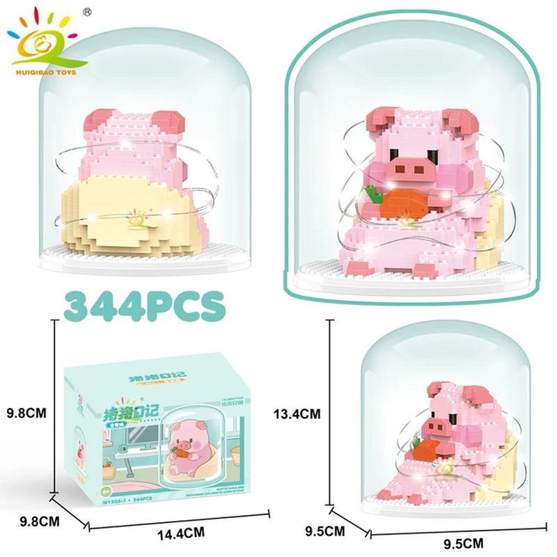 HUIQIBAO Mini Cute Pig Micro Building Blocks