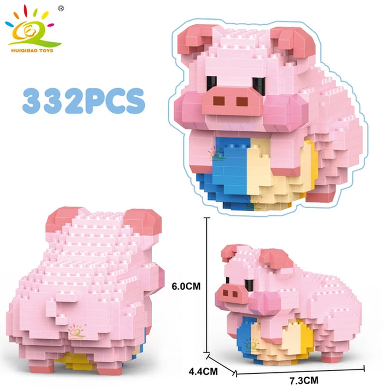 HUIQIBAO Mini Cute Pig Micro Building Blocks