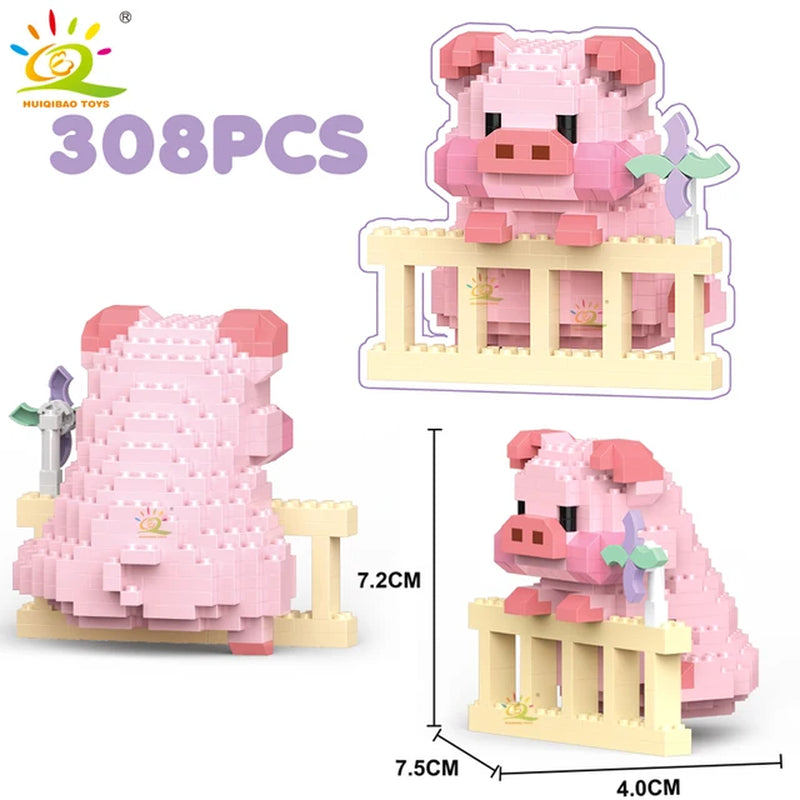 HUIQIBAO Mini Cute Pig Micro Building Blocks