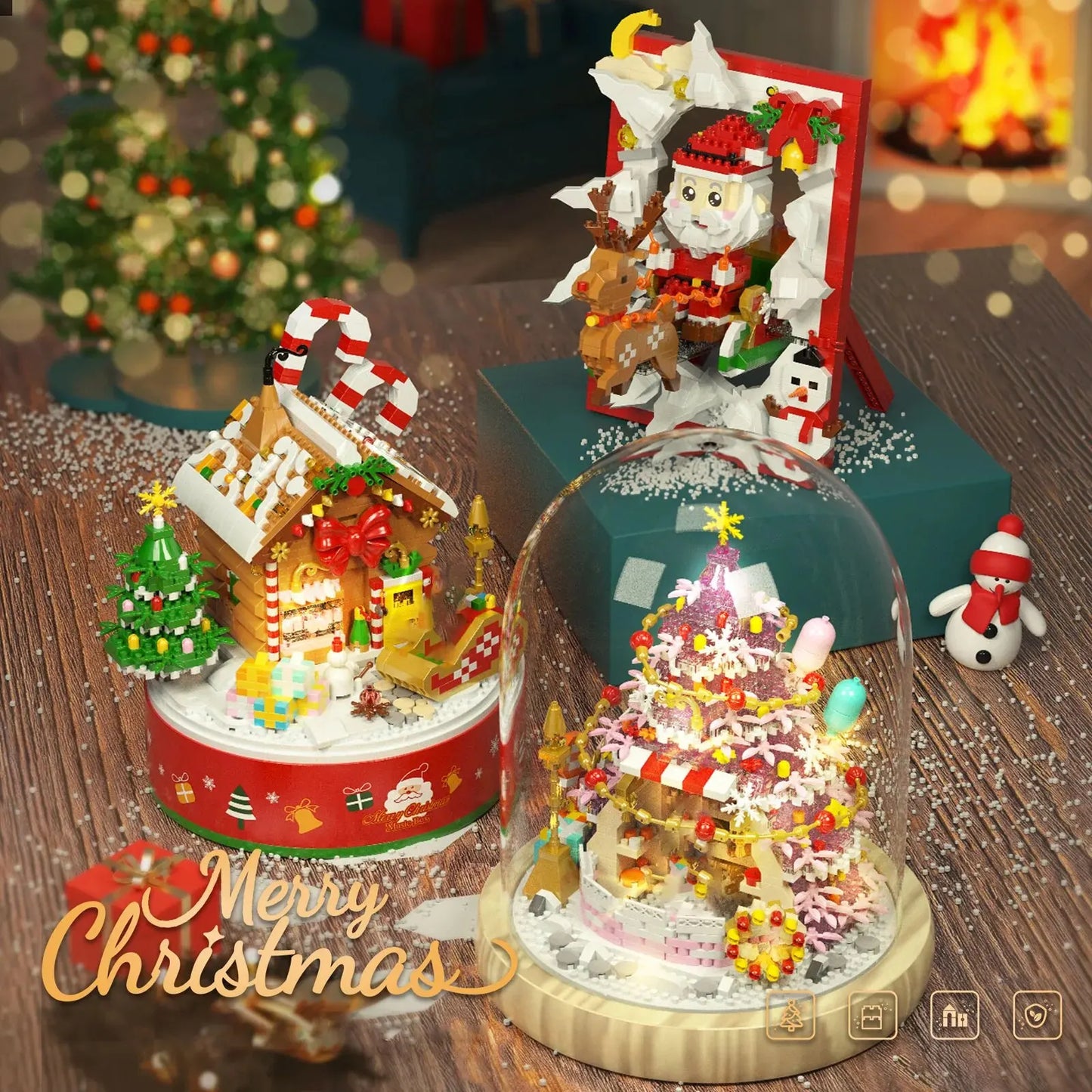 Christmas Series Building Blocks Santa Claus Photo Frame Christmas Tree Model Snowy House Music Box Bricks Adult Gifts Kids Toys