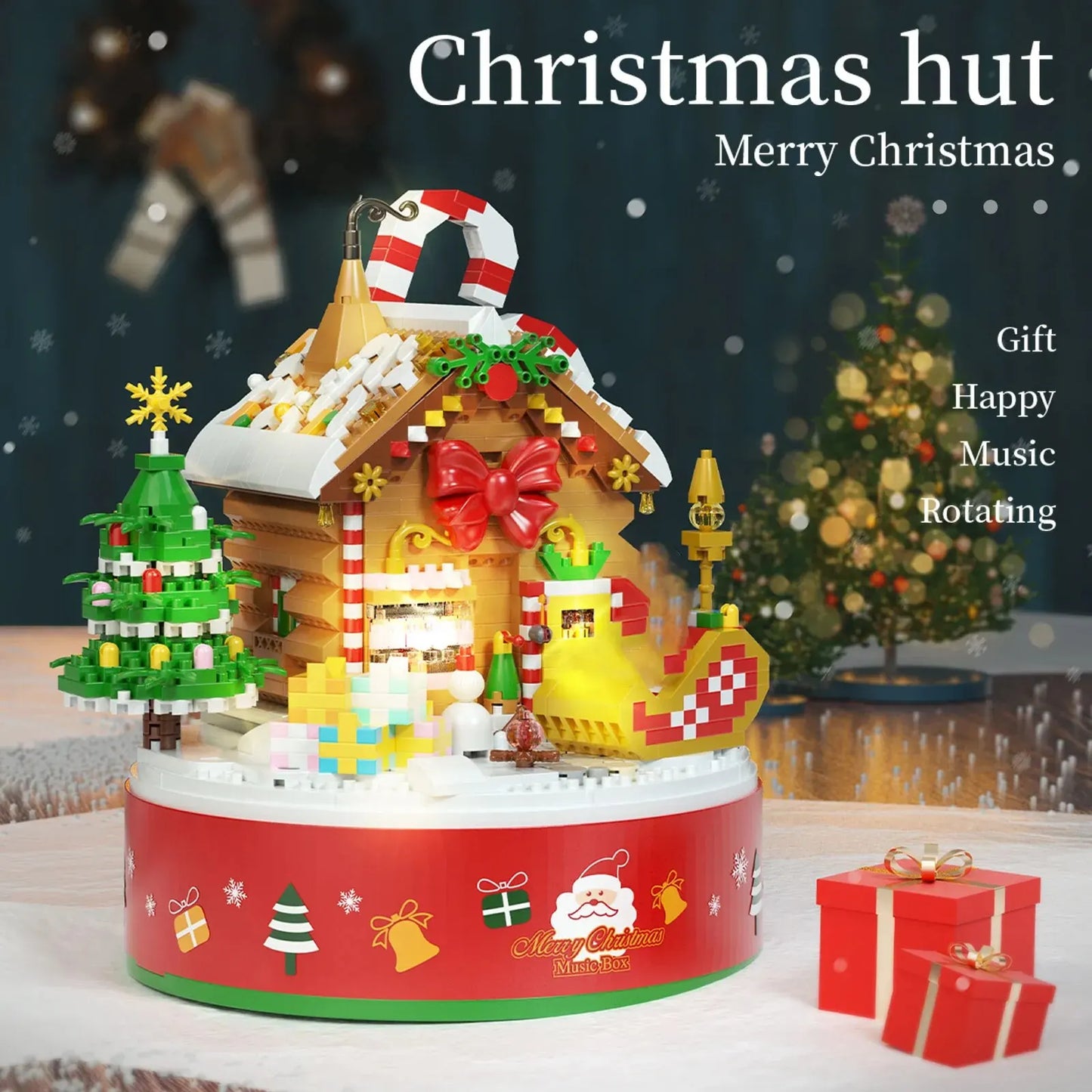 Christmas Series Building Blocks Santa Claus Photo Frame Christmas Tree Model Snowy House Music Box Bricks Adult Gifts Kids Toys