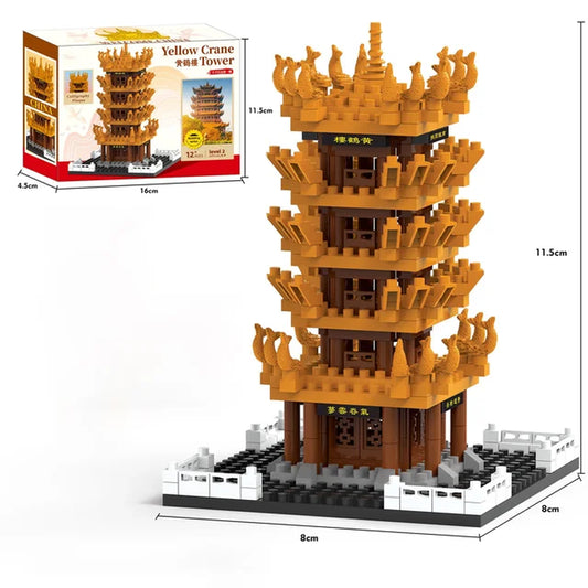 Yellow Crane Tower Microparticle Building Blocks Assembling Toys Chinese Style Building Model Decoration