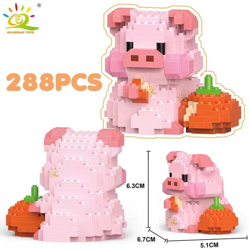 HUIQIBAO Mini Cute Pig Micro Building Blocks