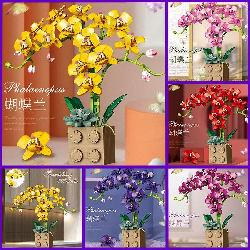 Building Block Flower Creative Fairy Flower Bouquet Butterfly Orchid Potted Plant DIY Model Building Block Child Toy Girl Gift