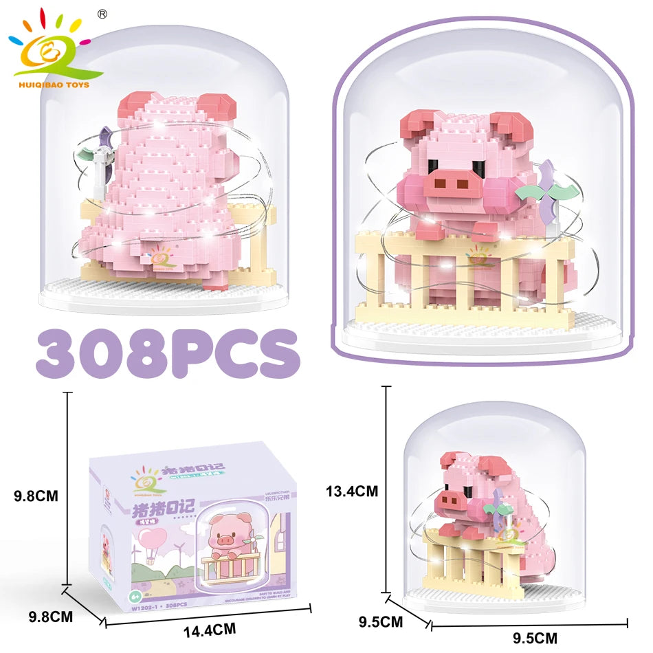 HUIQIBAO Mini Cute Pig Micro Building Blocks