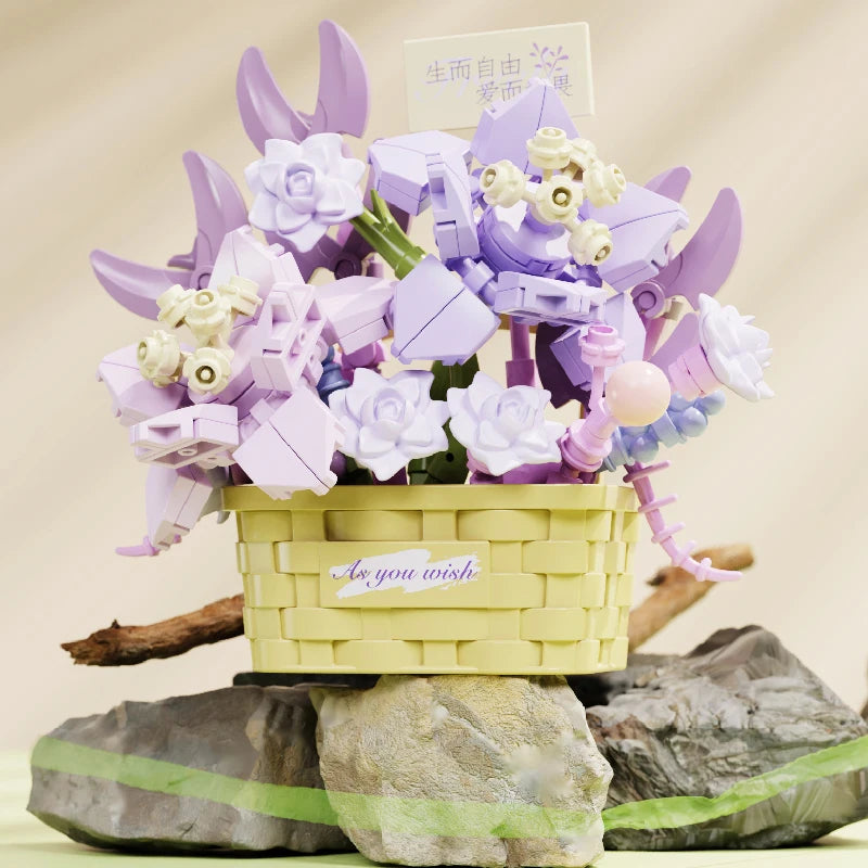 Potted Flower Basket Building Blocks Creative Bonsai Plant Bouquet Model Assemble Bricks Decoration Children'S Christmas Gifts