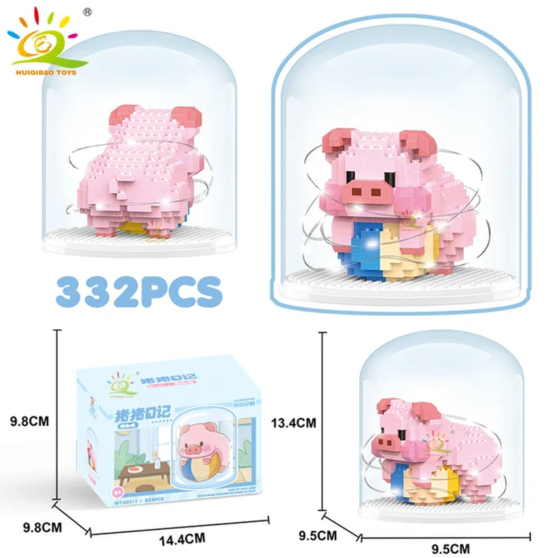 HUIQIBAO Mini Cute Pig Micro Building Blocks