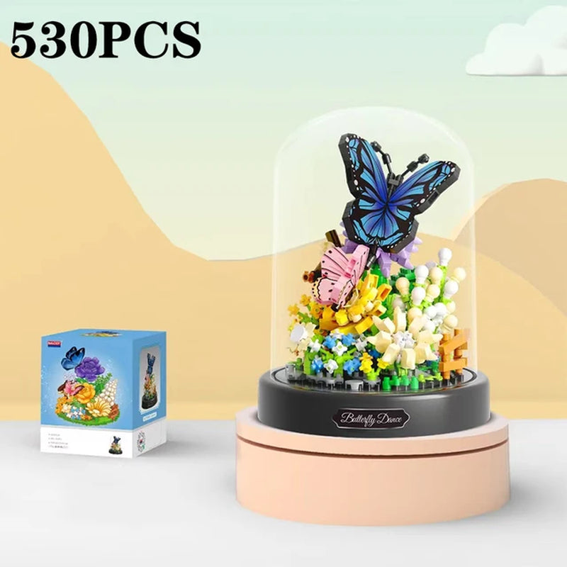 Bee Butterfly Flower Bonsai Building Blocks Insect Plant Potted Model Bricks with Dust Cover Children'S DIY Toy Christmas Gift