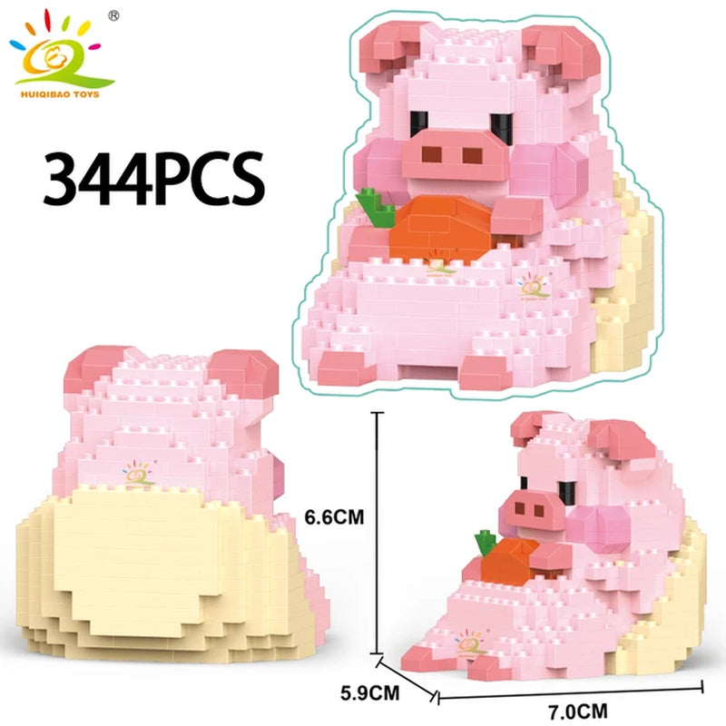 HUIQIBAO Mini Cute Pig Micro Building Blocks