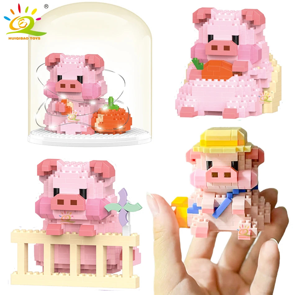 HUIQIBAO Mini Cute Pig Micro Building Blocks