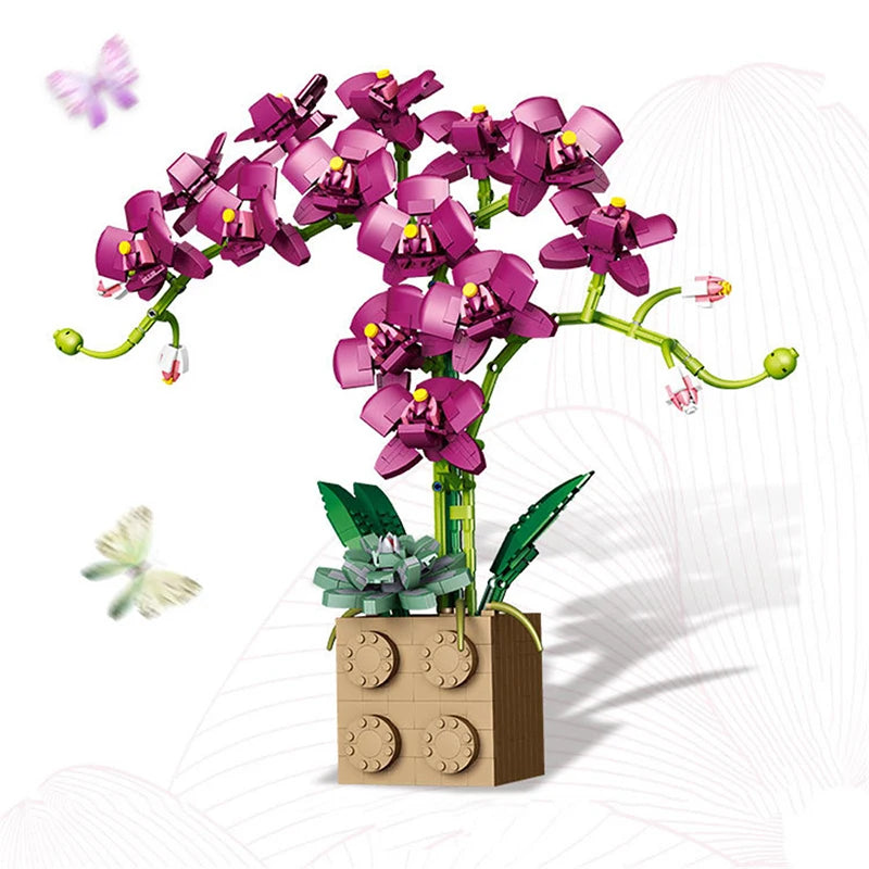 Building Block Flower Creative Fairy Flower Bouquet Butterfly Orchid Potted Plant DIY Model Building Block Child Toy Girl Gift