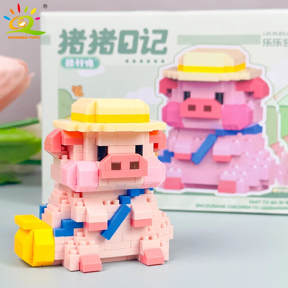 HUIQIBAO Mini Cute Pig Micro Building Blocks