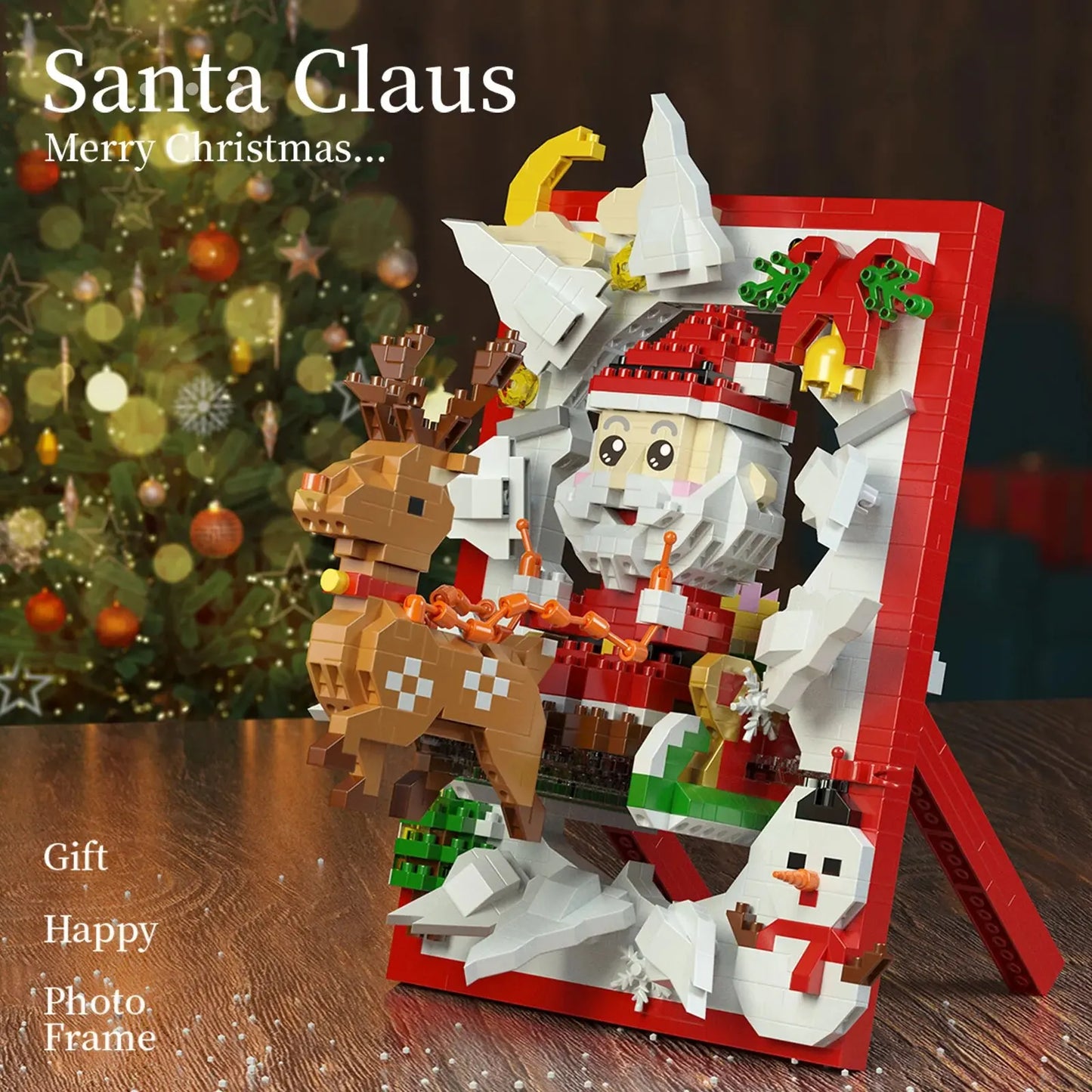 Christmas Series Building Blocks Santa Claus Photo Frame Christmas Tree Model Snowy House Music Box Bricks Adult Gifts Kids Toys