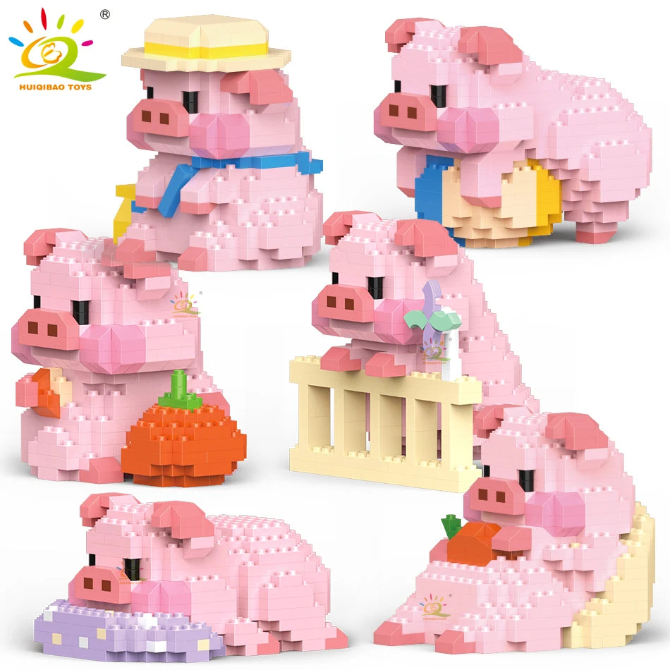 HUIQIBAO Mini Cute Pig Micro Building Blocks