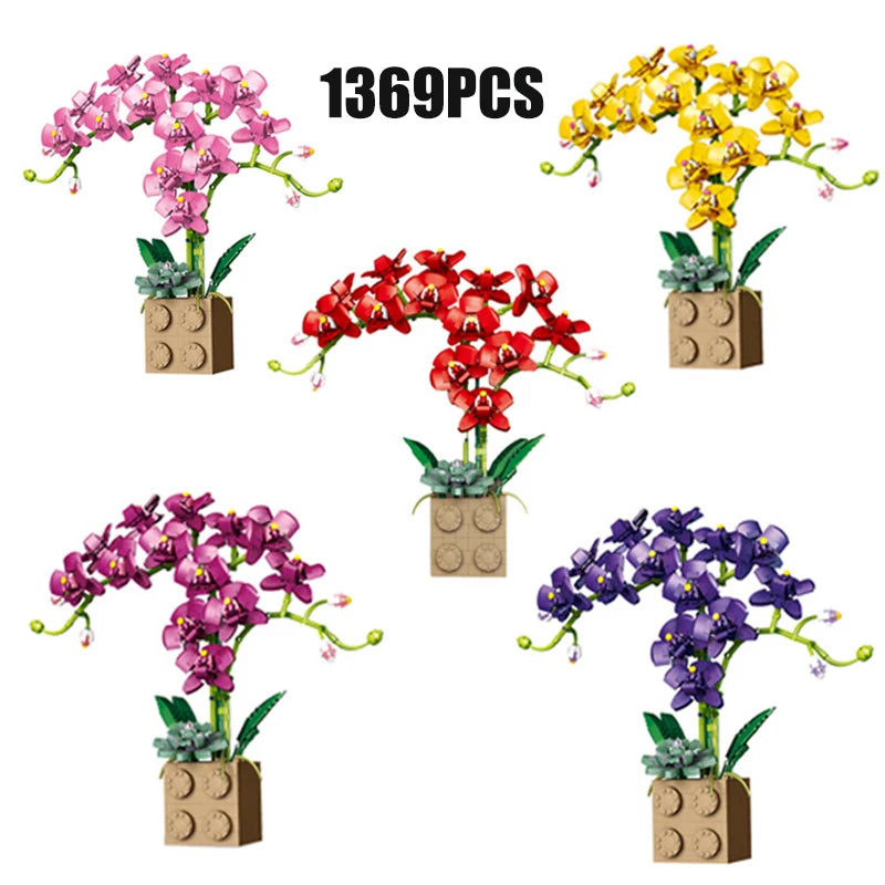 Building Block Flower Creative Fairy Flower Bouquet Butterfly Orchid Potted Plant DIY Model Building Block Child Toy Girl Gift