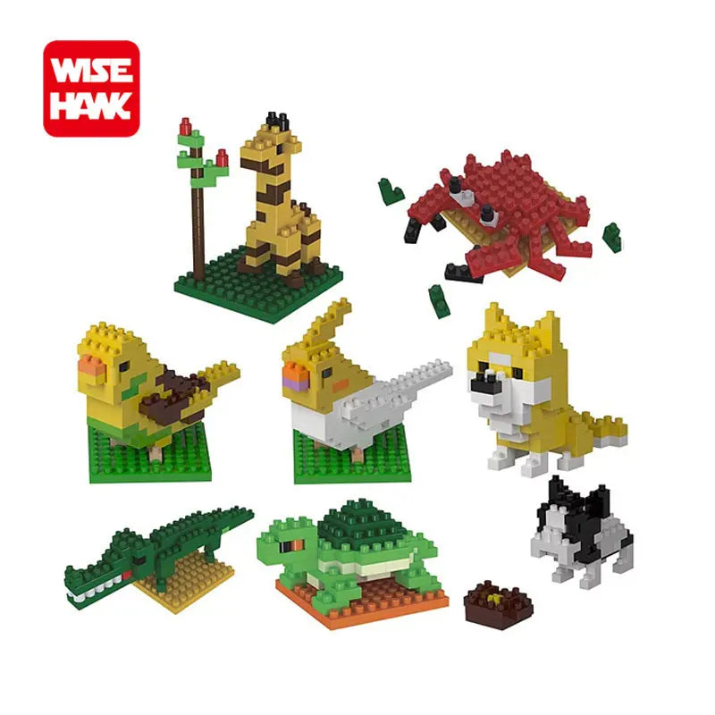 Wisehawk Animal Series Micro Bricks DIY Toys Set Giraffe Turtle Dog Mini Building Blocks Action Figures 3D Diamond Model